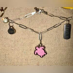 UP CYCLED LV Pink Turtle And Silver Paperclip Charm Bracelet